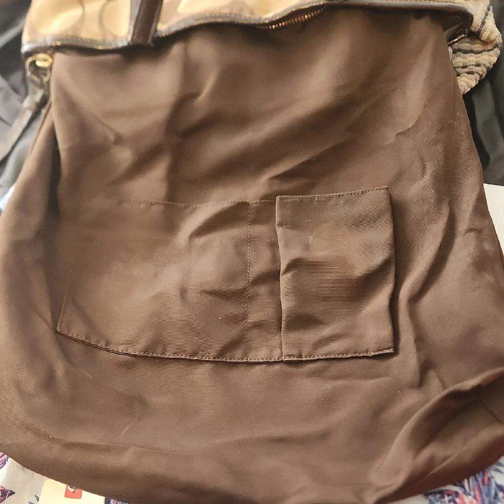 Coach Tan Signature Fold Over Tote - Picture 8 of 12